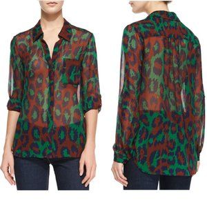 Diane von Furstenberg Lorelei Sheer Leopard-Print Blouse